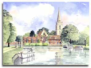 Original watercolour painting of Abingdon, by artist Lesley Olver