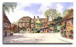 Print of watercolour painting of Aldermaston, by artist Lesley Olver