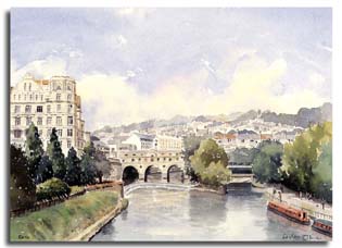 Print of watercolour painting of Bath, by artist Lesley Olver