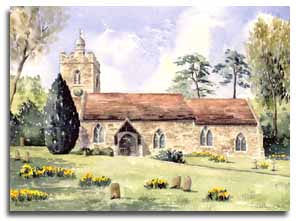 Print of Binfield Church by artist Lesley Olver