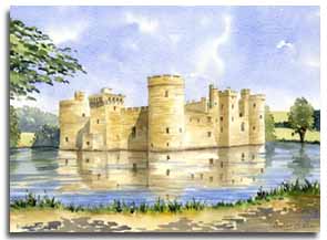 Original watercolour painting of Bodiam Castle, by artist Lesley Olver