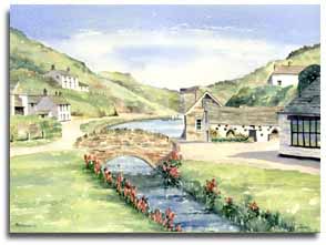 Print of watercolour painting of Boscastle, by artist Lesley Olver