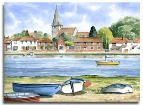 Original watercolour painting of Bosham, by artist Lesley Olver