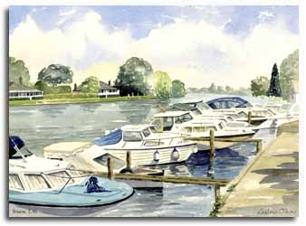 Print of watercolour painting of Bourne End, by artist Lesley Olver