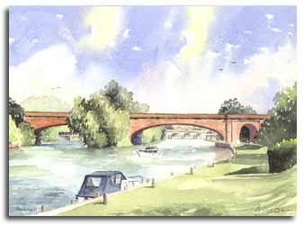 Print of watercolour painting of Brunel's Bridge, Maidenhead, by artist Lesley Olver