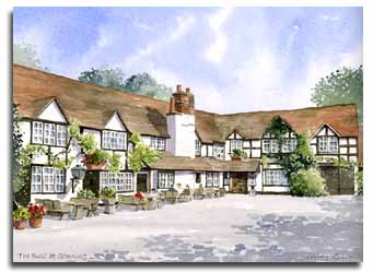 Original watercolour painting of 'The Bull' at Sonning, by artist Lesley Olver