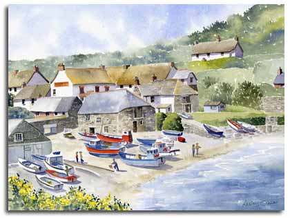 Original watercolour painting of Cadgwith, by artist Lesley Olver