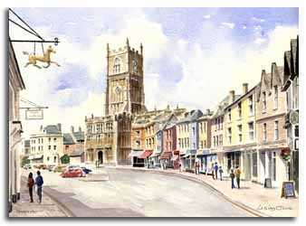 Print of watercolour painting of Cirencester, by artist Lesley Olver