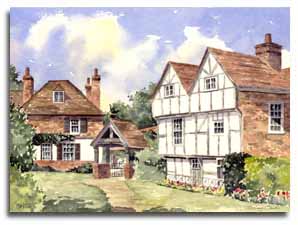 Print of watercolour painting of Cobham, By artist Lesley Olver