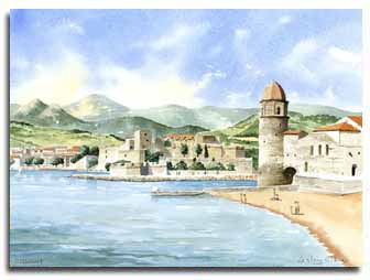 Aquarelle de Collioure, ralise par l'artiste Lesley Olver