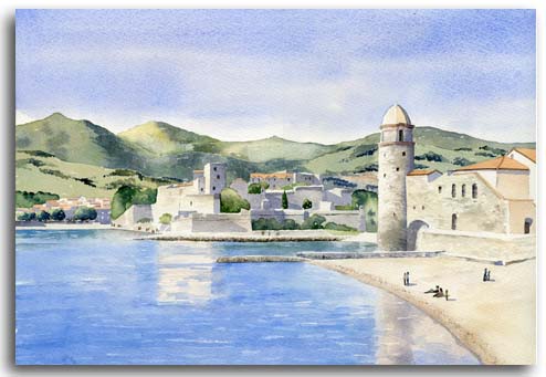 Aquarelle originale de Collioure realisee par artiste Lesley Olver