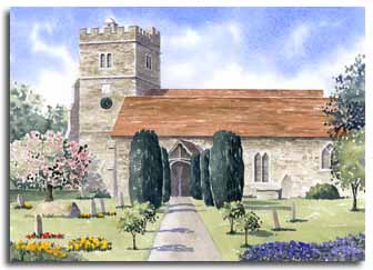 Original watercolour painting of Cookham Church, by artist Lesley Olver
