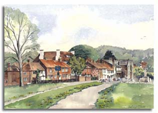 Print of watercolour painting of Cookham, by artist Lesley Olver