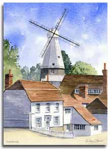 Original watercolour painting of Cranbrook windmill, by artist Lesley Olver