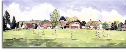 Print of watercolour painting of Cricket at Littlewick Green, by artist Lesley Olver