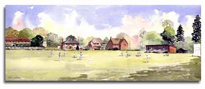 Print of watercolour painting of Cricket at White Waltham, by artist Lesley Olver