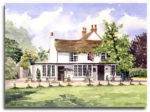 Original watercolour painting of 'The Cricketers' at Littlewick Green, by artist Lesley Olver