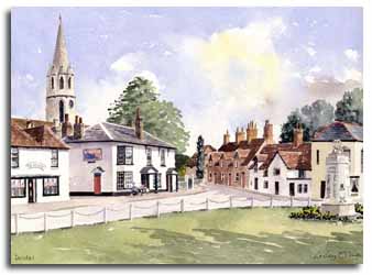 Print of watercolour painting of Datchet, by artist Lesley Olver