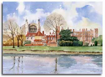 Print of watercolour painting of Eton College, by artist Lesley Olver