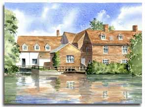 Aquarelle de Flatford Mill, ralise par l'artiste Lesley Olver