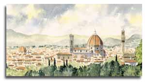 Print of watercolour painting of Florence, by artist Lesley Olver