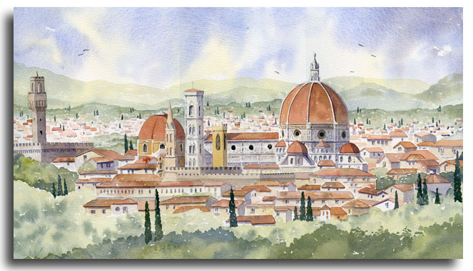 Original watercolour painting of Florence by artist Lesley Olver