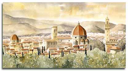 Reproduction d'une aquarelle de Florence, ralise par l'artiste Lesley Olver