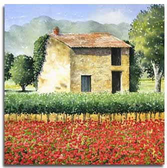 Print of watercolour painting of French Barn, by artist Lesley Olver