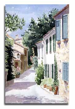 Reproduction d'une aquarelle de Gassin, ralise par l'artiste Lesley Olver