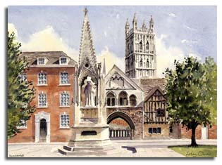 Original watercolour painting of Gloucester cathedral, by artist Lesley Olver