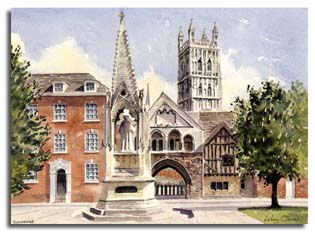 Print of watercolour painting of Gloucester, by artist Lesley Olver