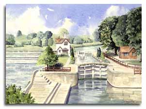 Aquarelle de Goring-on-Thames, ralise par l'artiste Lesley Olver