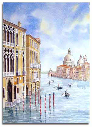 Original watercolour painting of the Grand Canal, Venice, by artist Lesley Olver