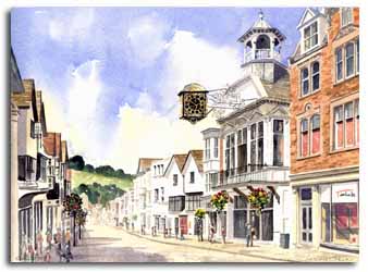 Print of watercolour painting of Guildford, by artist Lesley Olver