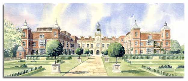 Aquarelle de Hatfield House, ralise par l'artiste Lesley Olver