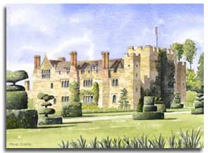 Print of watercolour painting of Hever Castle, by artist Lesley Olver