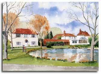 Print of watercolour painting of Holyport, by artist Lesley Olver