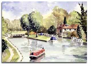 Print of watercolour painting of Hurley, by artist Lesley Olver