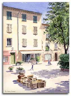 Print of watercolour painting of La Garde Freinet, France, by artist Lesley Olver