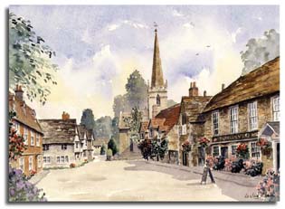 Print of watercolour painting of Lacock, by artist Lesley Olver