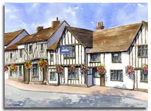 Reproduction d'une aquarelle de Lavenham, ralise par l'artiste Lesley Olver