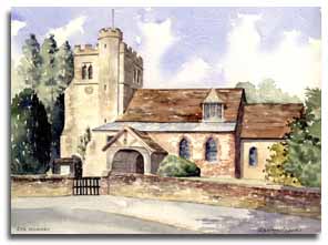 Print of watercolour painting of Little Missenden, by artist Lesley Olver