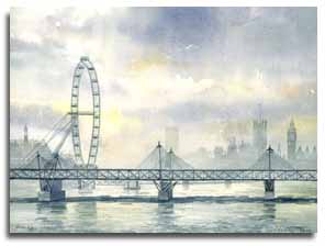 Reproduction d'une aquarelle de Londres, ralise par l'artiste Lesley Olver