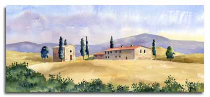 Original watercolour painting of Tuscany, by artist Lesley Olver