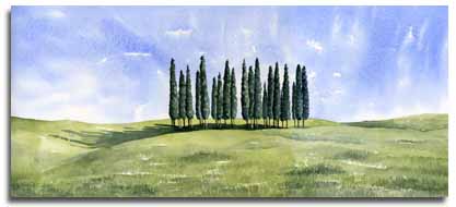 Print of original watercolour painting of Tuscany, by artist Lesley Olver