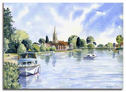 Print of watercolour painting of Marlow, by artist Lesley Olver