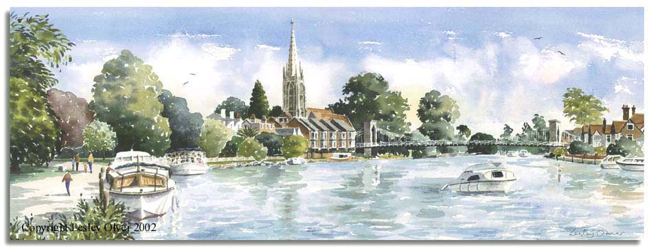 Limited Edition Print of watercolour painting of Marlow, Bucks, by artist Lesley Olver