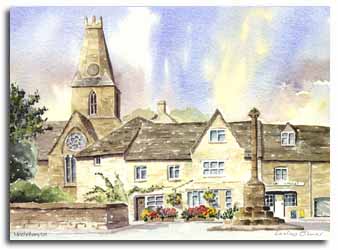Print of watercolour painting of Minchinhampton, by artist Lesley Olver