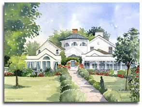 Print of watercolour painting of Monkey Island Hotel, Bray, by artist Lesley Olver