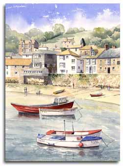 Original watercolour painting of Mousehole, Cornwall, by artist Lesley Olver